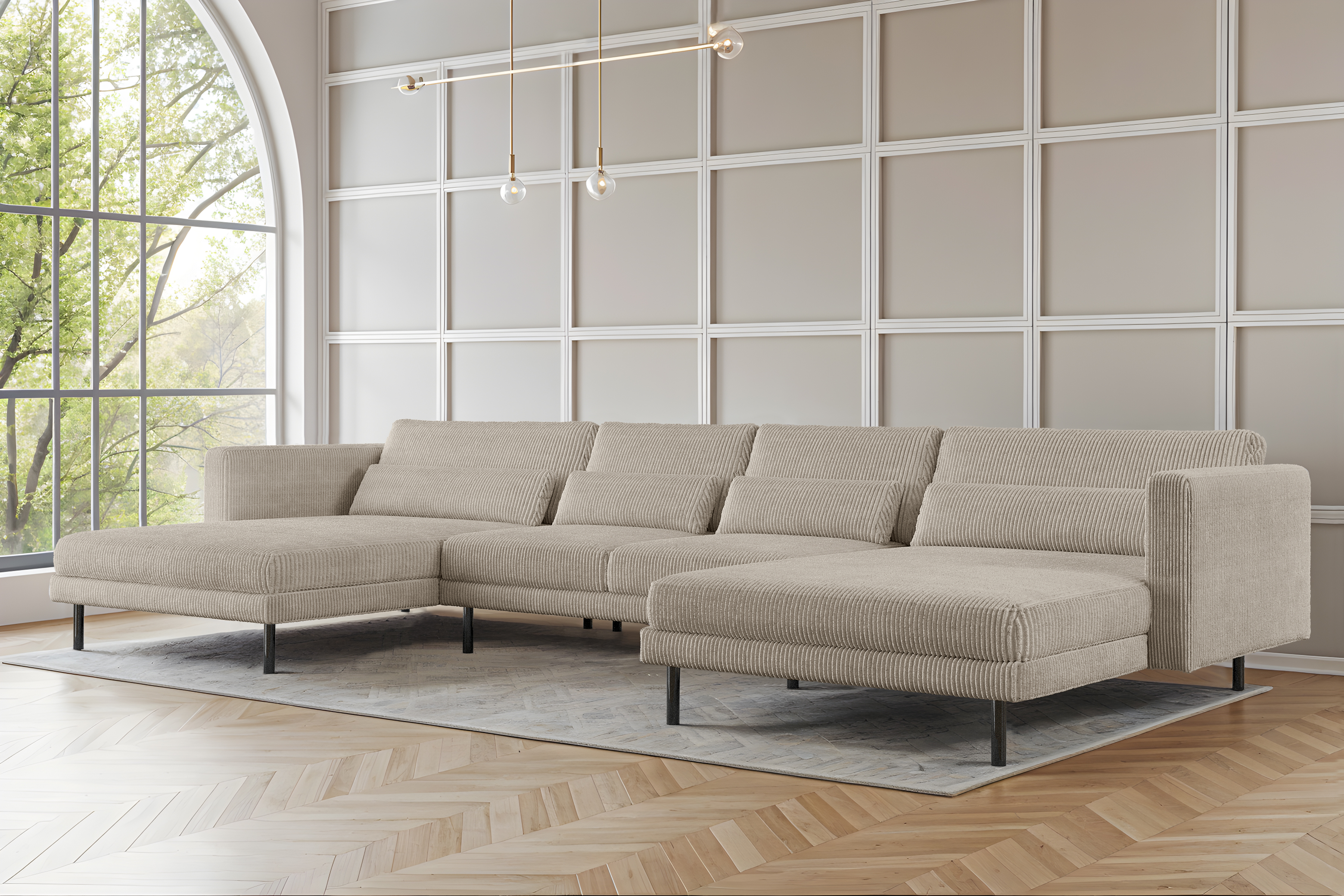 Modulares Ecksofa DANI U in U-Form aus Cordstoff POSO – großes Familiensofa für modernes Wohnzimmer, Poso 100